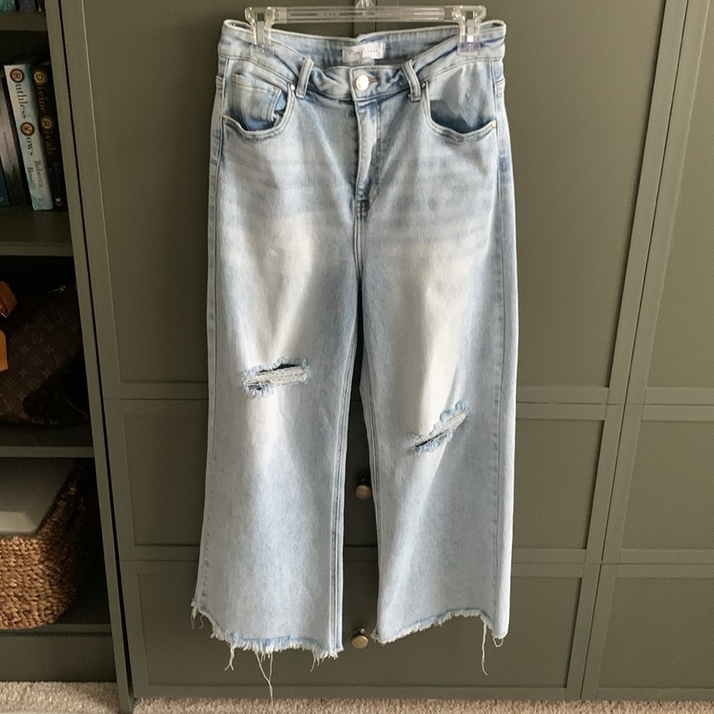 Risen FP Exclusive High Rise Light Wash Wide Leg Frayed Ankle Jeans 30/11 - Picture 4 of 7